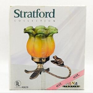 New Handblown Frosted Ombre Tulip Glass Lamp With Anuran Accent By Stratford